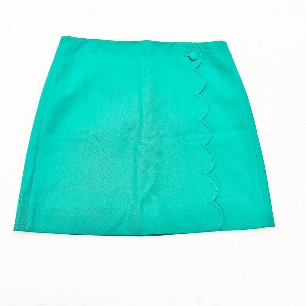 J. Crew Green Scalloped Detail Button Accent Skirt Green Size 8